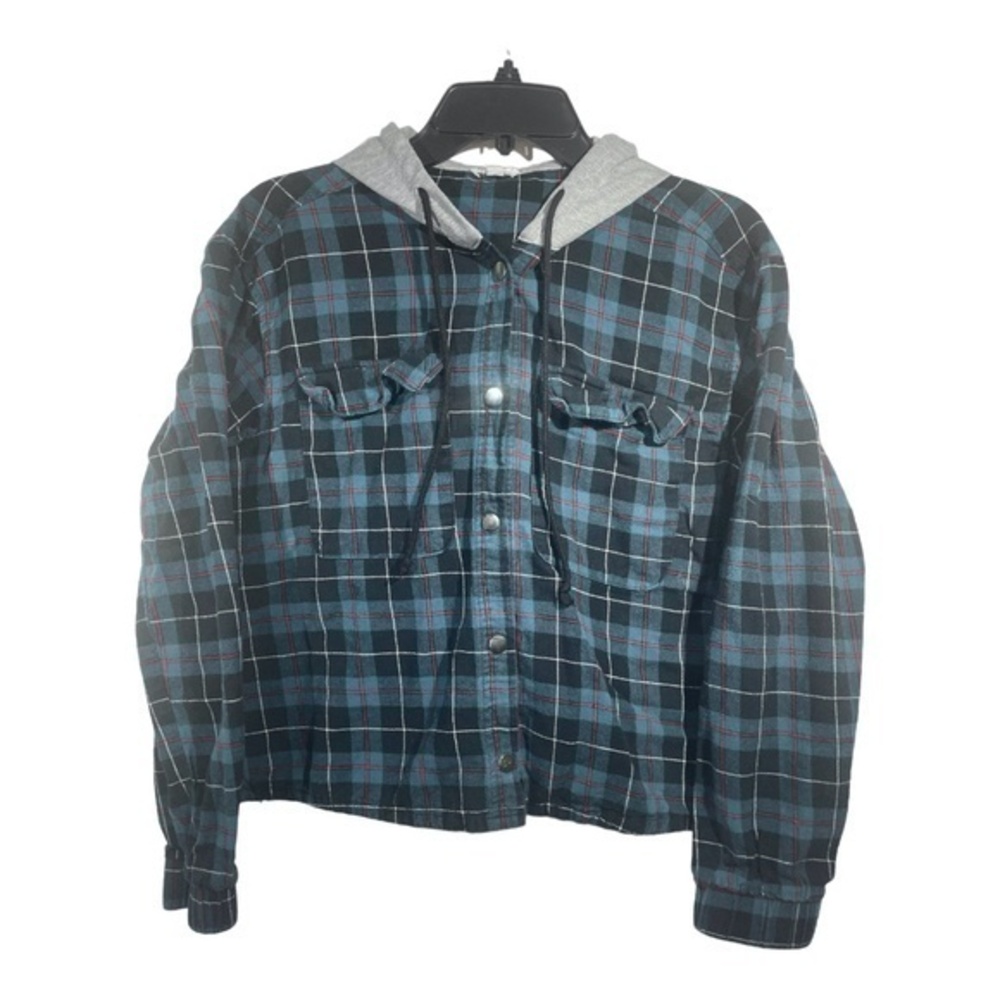 Ardenes Womens Lightweight Plaid Shacket Hoodie 90s Size M